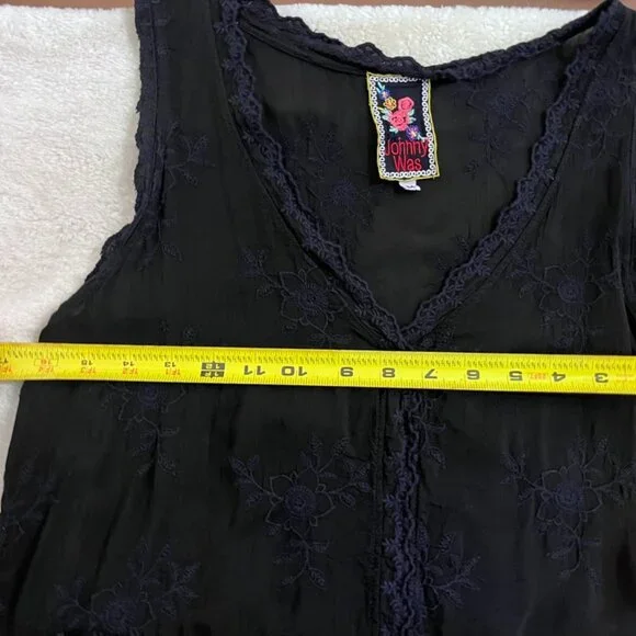 Johnny Was Black Embroidered Sleeveless Boho Dress Size M - Picture 2 of 7